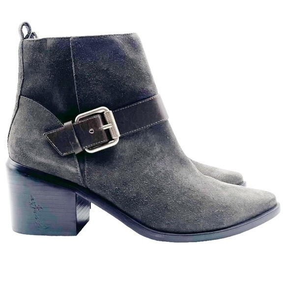 NWT AllSaints Jason Boot Charcoal Gray Suede Buckle Ankle Bootie Women’s Size 9 - Picture 6 of 16